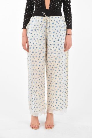 Lace-edged Floral Patterned Palazzo Pants