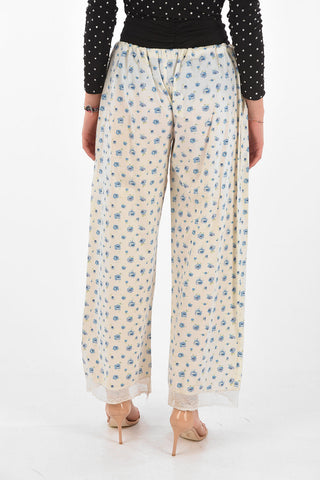 Lace-edged Floral Patterned Palazzo Pants