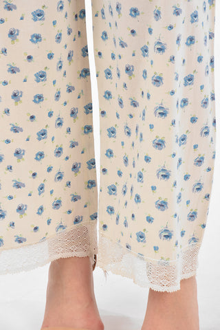 Lace-edged Floral Patterned Palazzo Pants