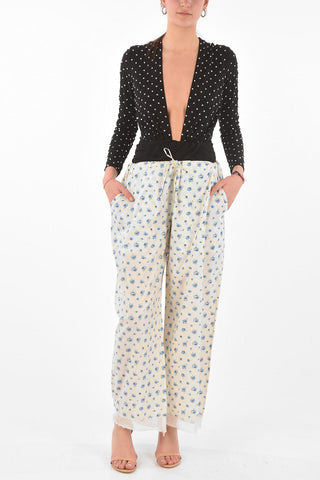 Lace-edged Floral Patterned Palazzo Pants