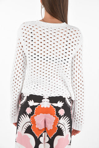 Crew Neck Cotton Crochet Pullover