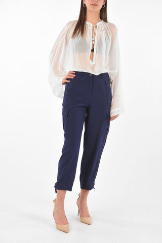 Pantaloni Cargo in Seta con Coulisse alla Caviglia