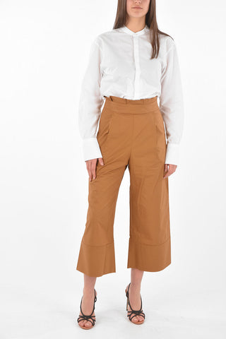 Side Zip Cotton Cropped Palazzo Pants