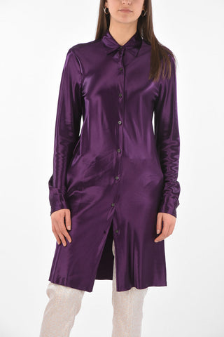 Standard Collar Satin Shirt Dress