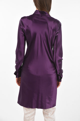 Standard Collar Satin Shirt Dress