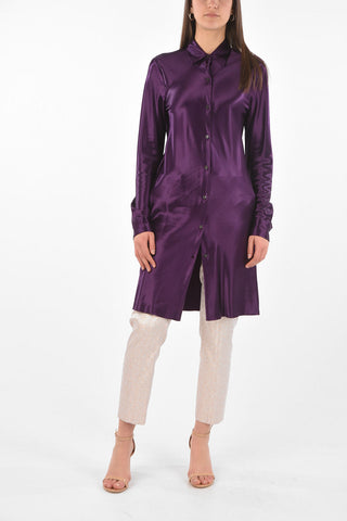 Standard Collar Satin Shirt Dress
