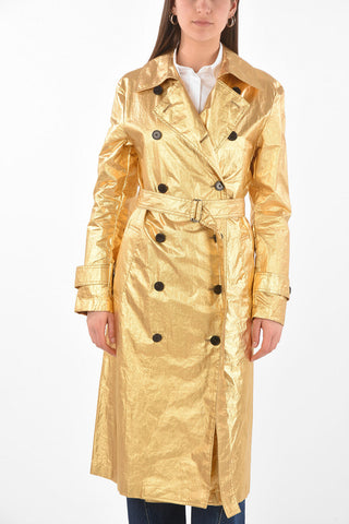 Double-breasted RUSHED Lamè Linen Blend Trench
