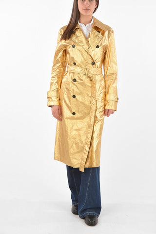 Double-breasted RUSHED Lamè Linen Blend Trench