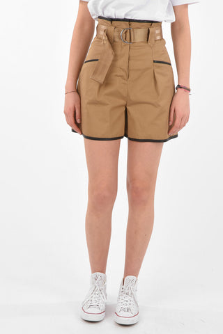 High-waisted Cotton Shorts with Eco-Leather Details