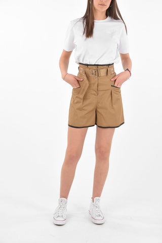 High-waisted Cotton Shorts with Eco-Leather Details