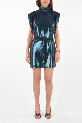 Turtleneck Sequined Bare Back Dress