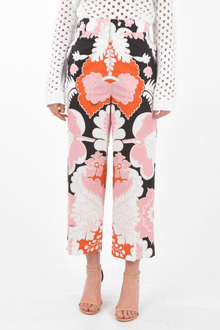 High-waisted Floral Patterned Cropped Pants
