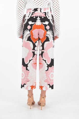 High-waisted Floral Patterned Cropped Pants