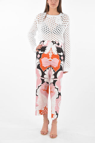 High-waisted Floral Patterned Cropped Pants