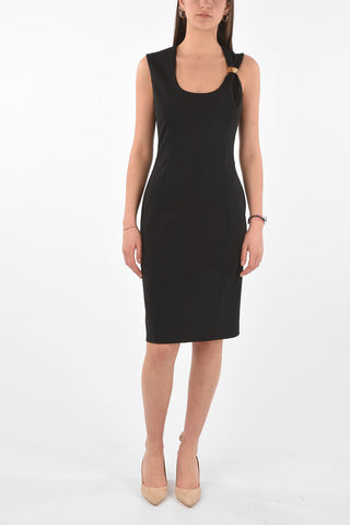 Back Split Metal Detail Midi Sheath Dress