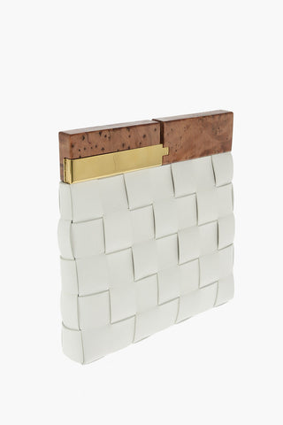 Wood and Metal Handle SNAP Woven Leather Hand Bag