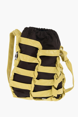 Two Tone Double Fabric Shoulder Bag with Drawstring