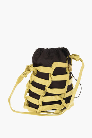 Two Tone Double Fabric Shoulder Bag with Drawstring