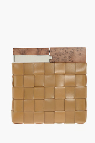 Wood and Metal Handle SNAP Woven Leather Hand Bag