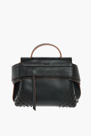 Visible Stitching Studded Leather Tote Bag
