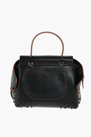 Visible Stitching Studded Leather Tote Bag