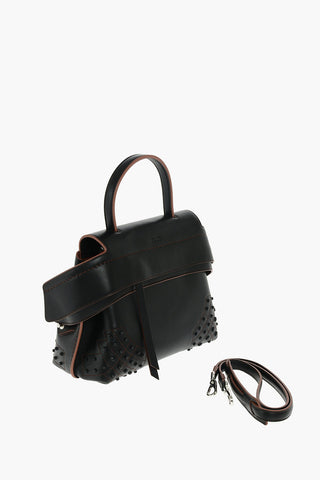 Visible Stitching Studded Leather Tote Bag