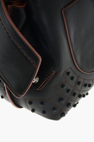 Visible Stitching Studded Leather Tote Bag