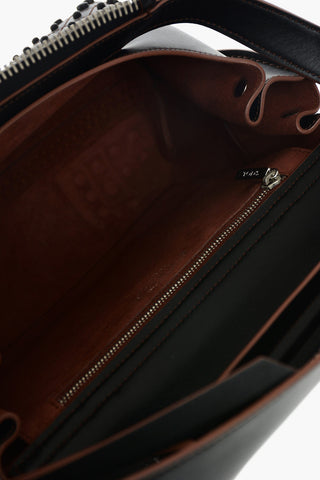 Visible Stitching Studded Leather Tote Bag