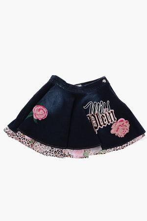 denim JESSY flared skirt with animal patterned Petticoat