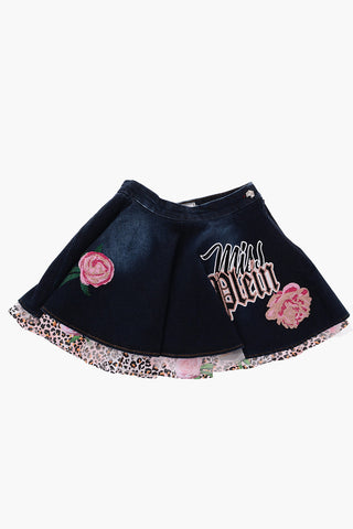 denim JESSY flared skirt with animal patterned Petticoat