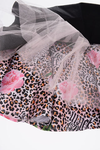 gonna flared JESSY in denim con sottoveste motivo animalier
