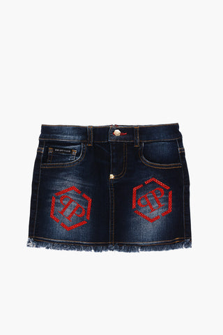 ET.1978 frayed hem denim GARDENIA mini skirt
