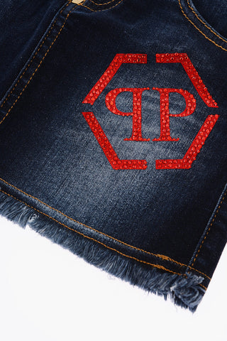 ET.1978 frayed hem denim GARDENIA mini skirt