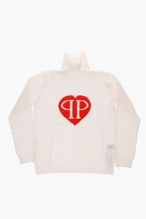 heart embroidered cashmere turtleneck sweater
