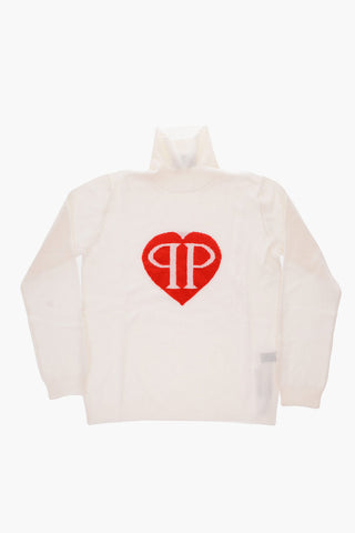 heart embroidered cashmere turtleneck sweater