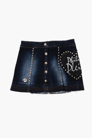 EST.1978 studded denim FABIOLA miniskirt with faux leather detail