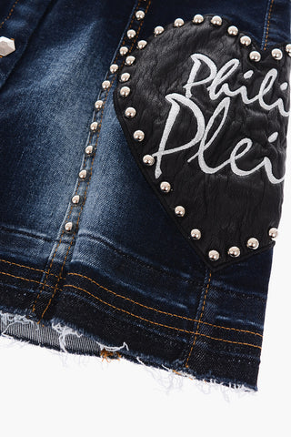 EST.1978 studded denim FABIOLA miniskirt with faux leather detail