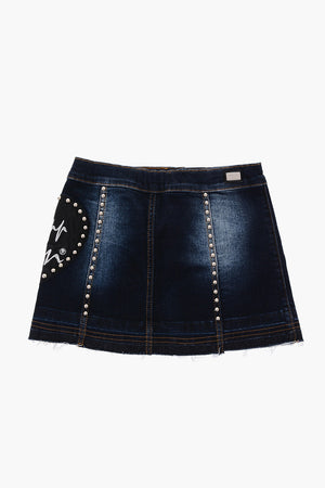 EST.1978 studded denim FABIOLA miniskirt with faux leather detail
