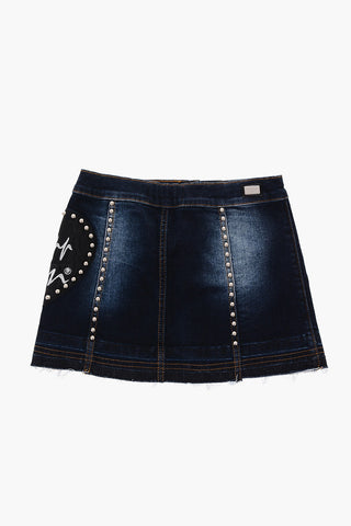 EST.1978 studded denim FABIOLA miniskirt with faux leather detail