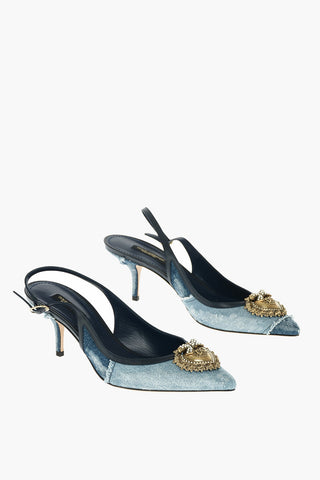 Decolleté Slingback CARDINALE con Fantasia Patchwork in Denim 7 cm