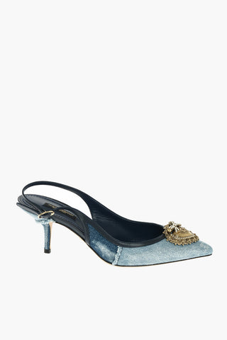 Decolleté Slingback CARDINALE con Fantasia Patchwork in Denim 7 cm