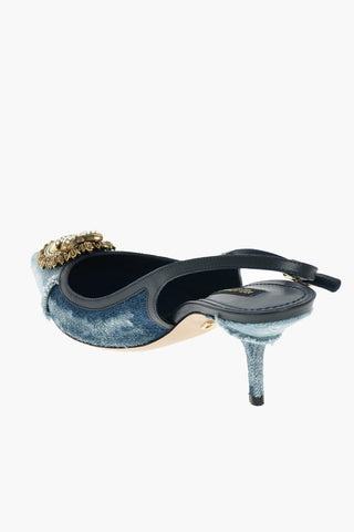 Decolleté Slingback CARDINALE con Fantasia Patchwork in Denim 7 cm