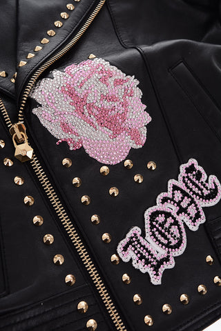 EST.1978 studded leather GUSSIE biker jacket with animal patterned inner