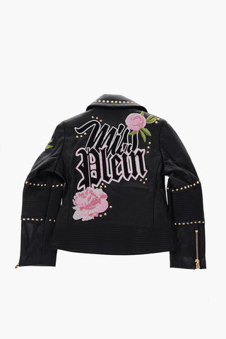 EST.1978 studded leather GUSSIE biker jacket with animal patterned inner