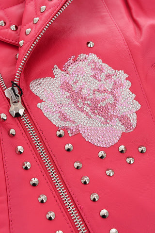 EST.1978 leather LOVE ROSES sleeveless jacket with studs and rhinestones