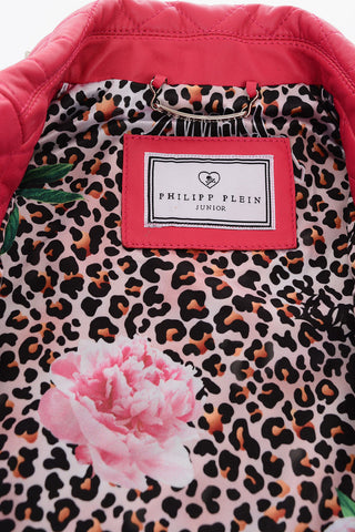 EST.1978 leather LOVE ROSES sleeveless jacket with studs and rhinestones