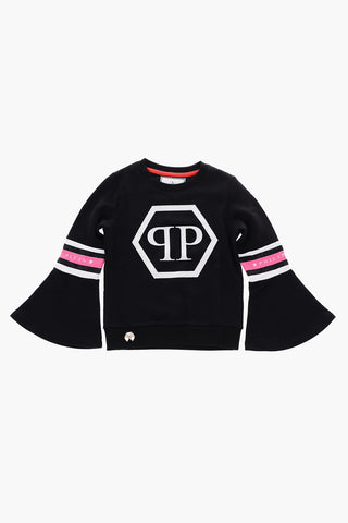 flounce sleeve crew-neck sweatshirt