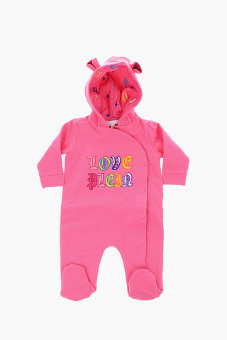logo embroidered romper suit with hood