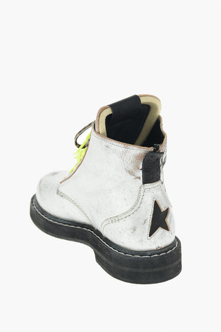 laminated leather ELE combat boots with print