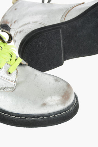 laminated leather ELE combat boots with print